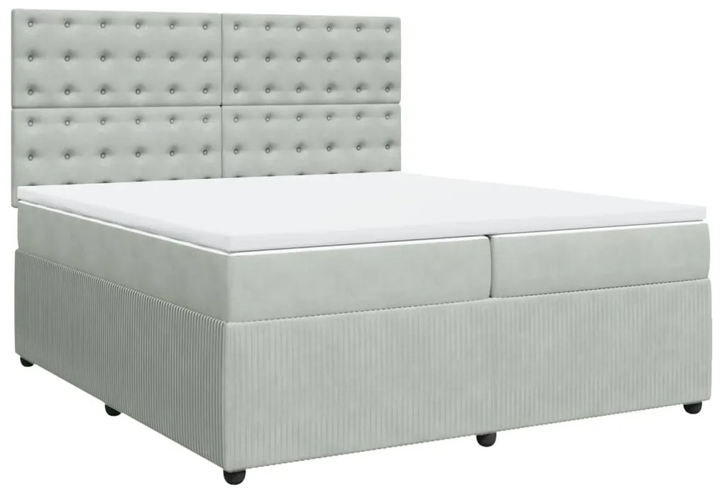 Κρεβάτι Boxspring με Στρώμα Ανοιχτό Γκρι 200x200 εκ. Βελούδινο - Γκρι