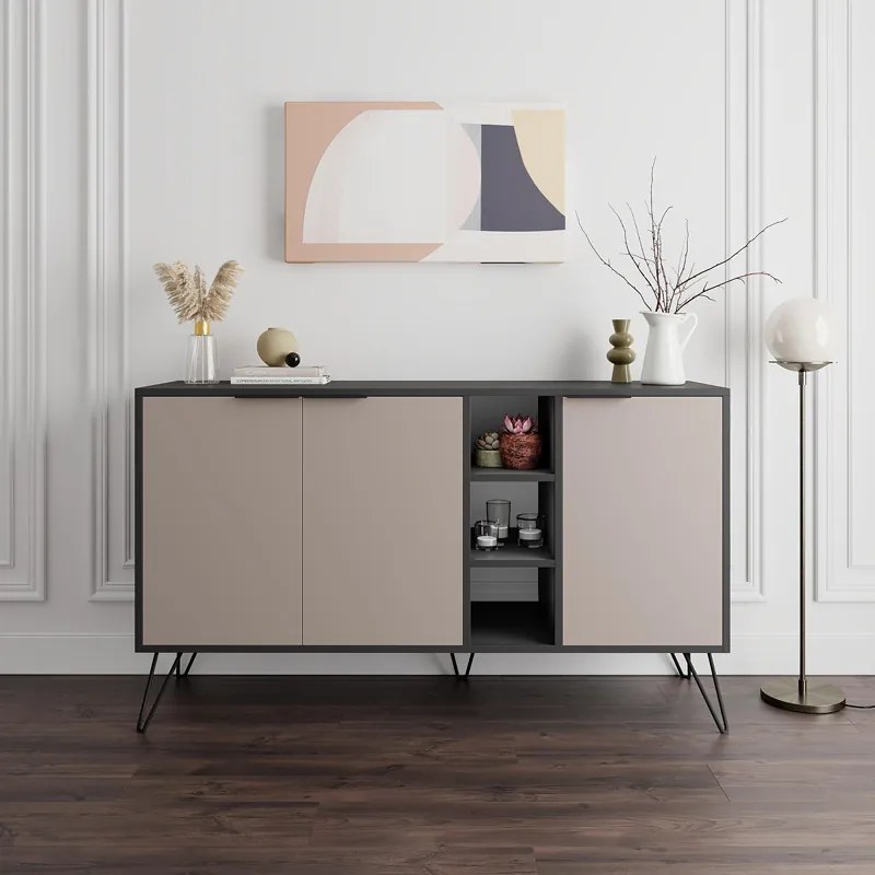 Μπουφές Clara pakoworld σε μόκα-ανθρακί απόχρωση 142x35,6x83εκ