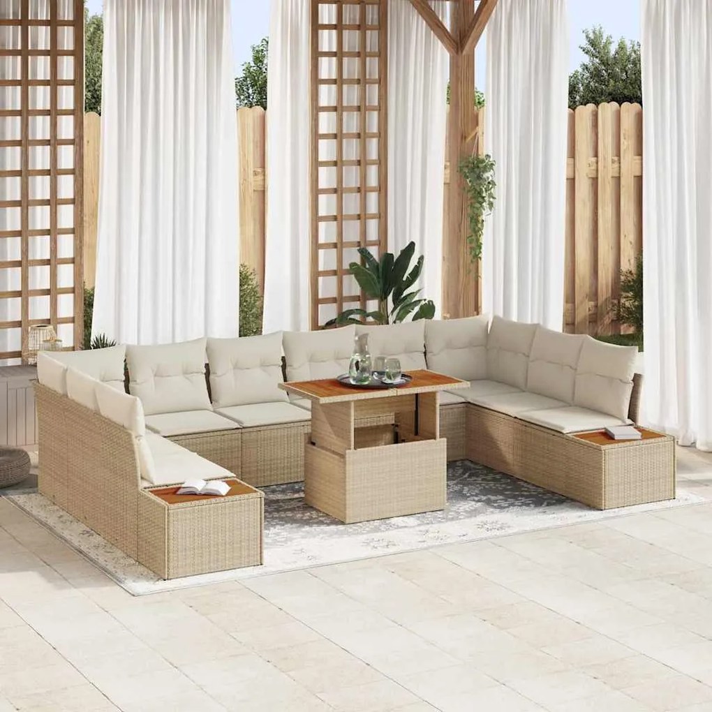 vidaXL Σέτ φαγητού για κήπο 11 pcs Μπεζ και Κρέμα 100 x 55 x 73 εκ