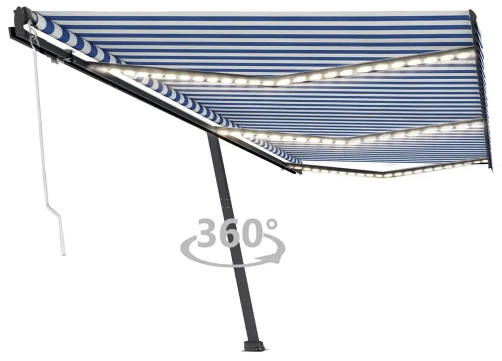 Τέντα Αυτόματη με LED & Αισθητήρα Ανέμου Μπλε/Λευκό 600x300 εκ.