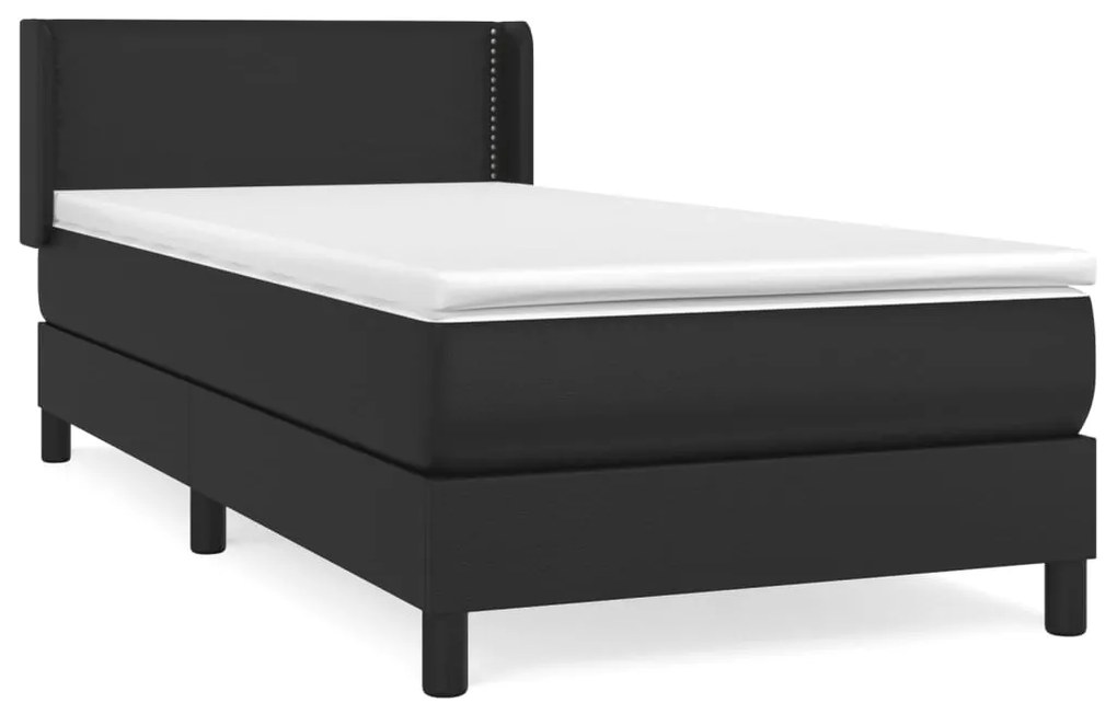 Κρεβάτι Boxspring με Στρώμα Μαύρο 90x200εκ. από Συνθετικό Δέρμα - Μαύρο