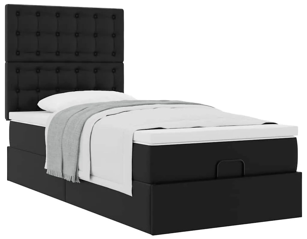 Οθωμανικό κρεβάτι με στρώμα Μαύρο 80x200cm Faux Leather - Μαύρο