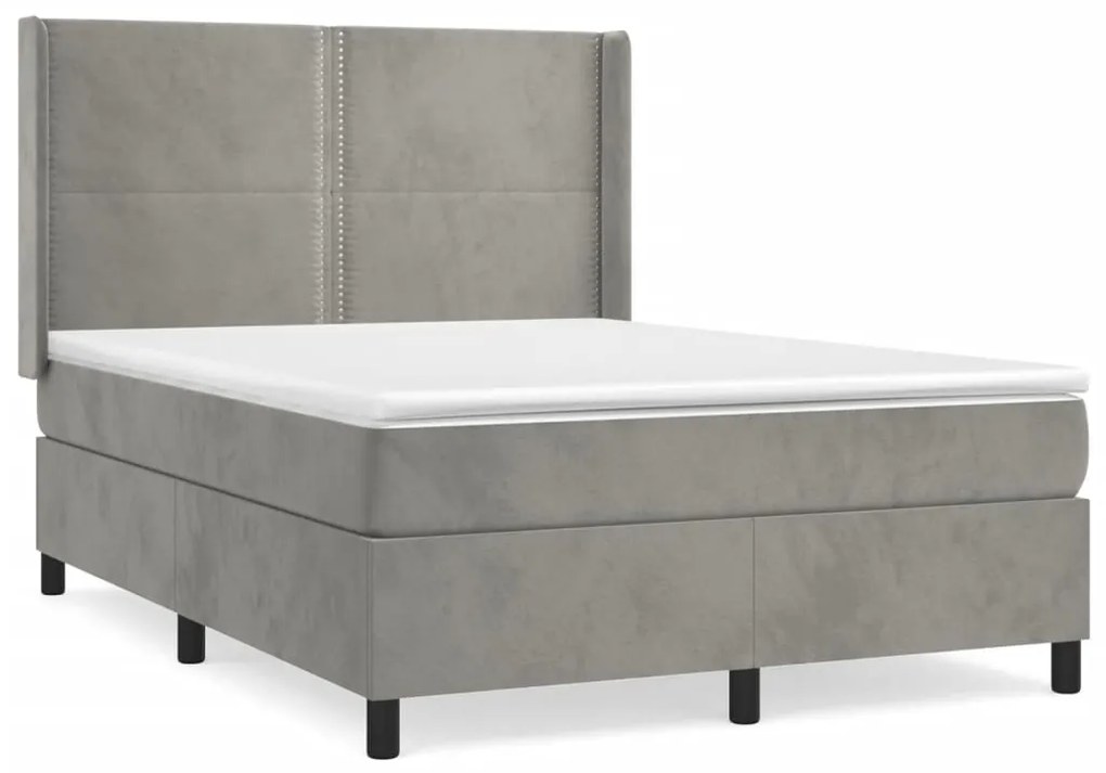 vidaXL Κρεβάτι Boxspring με Στρώμα Ανοιχτό Γκρι 140x200 εκ. Βελούδινο