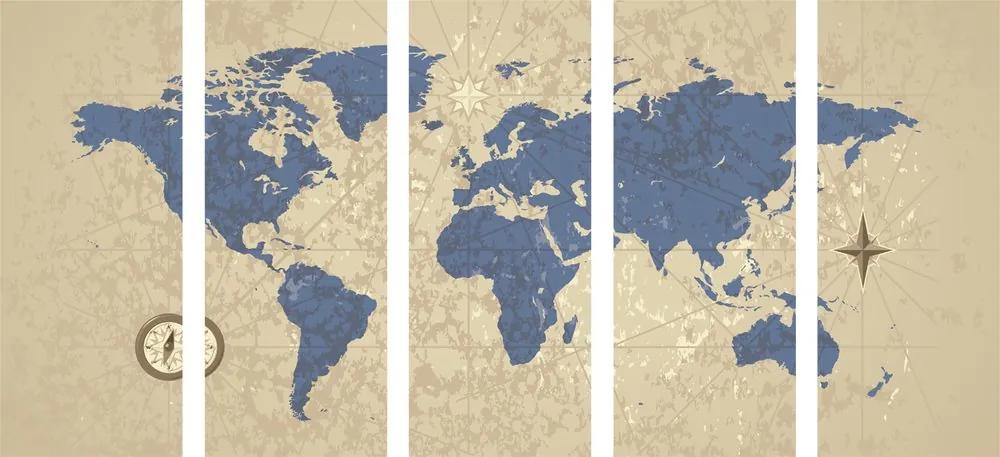 Χάρτης εικόνων 5 μερών του κόσμου με πυξίδα σε στυλ ρετρό - 200x100
