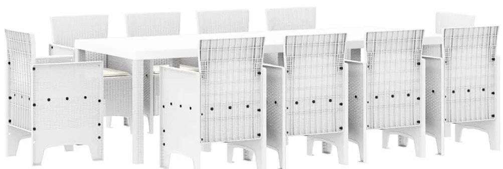 vidaXL Σέτ φαγητού για κήπο 11 pcs Λευκό Rattan Polt