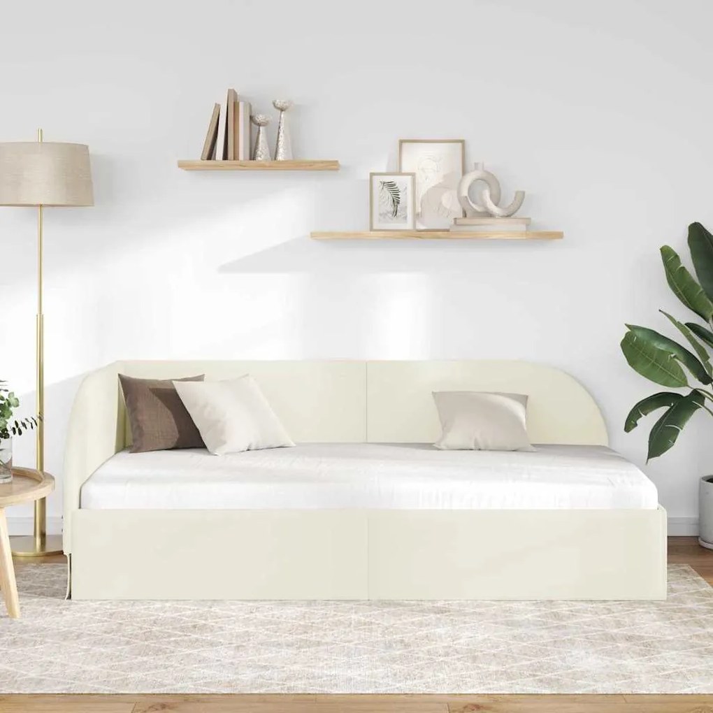 vidaXL Κρεβάτι Γωνίας με κεφαλάρι Κρεμ 90 x 200 cm Βελούδο