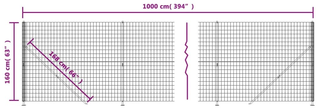 vidaXL Συρματόπλεγμα Περίφραξης Ανθρακί 1,6 x 10 μ. με Βάσεις Φλάντζα