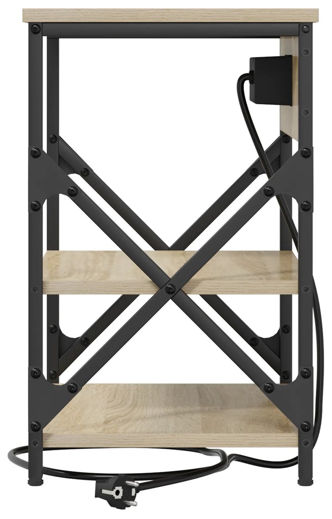 vidaXL Κομοδίνο με Σταθμό Φόρτισης με ράφι 2 pcs Sonoma Δρυς