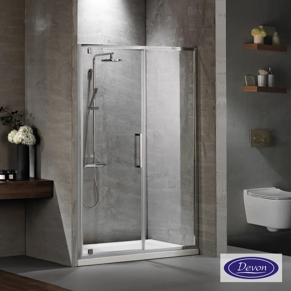 Ανοιγόμενη πόρτα ντουζιέρας PIVOT INFILL 100 ύψους 195εκ. ρυθμιζόμενη διάσταση από 97 έως 101εκ.,  Primus Plus Clean Glass Chrome PIR100C-100