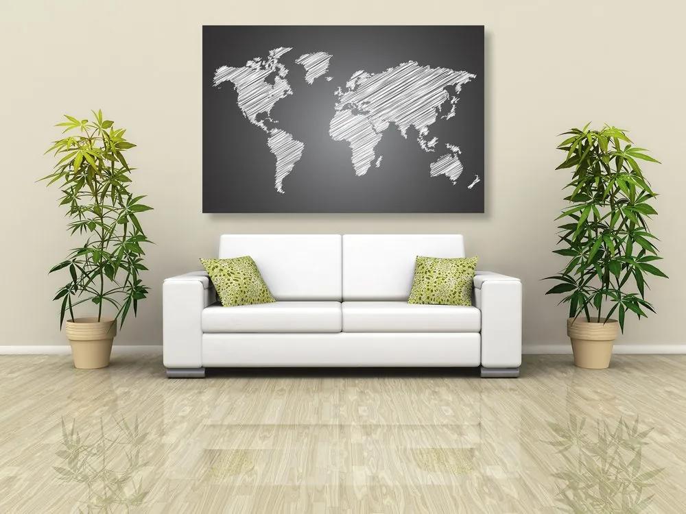 Εικόνα ενός παγκόσμιου χάρτη που εκκολάπτεται από φελλό σε ασπρόμαυρο - 120x80  flags