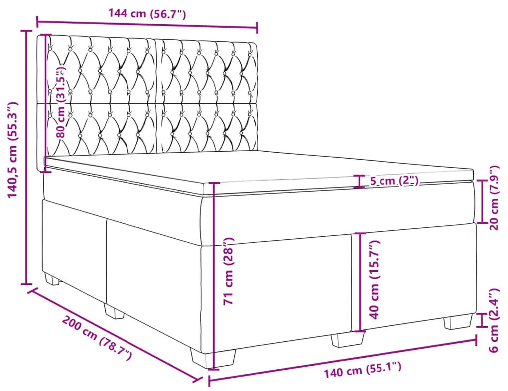 Κρεβάτι Boxspring με Στρώμα Taupe 140x200 εκ. Υφασμάτινο - Μπεζ-Γκρι