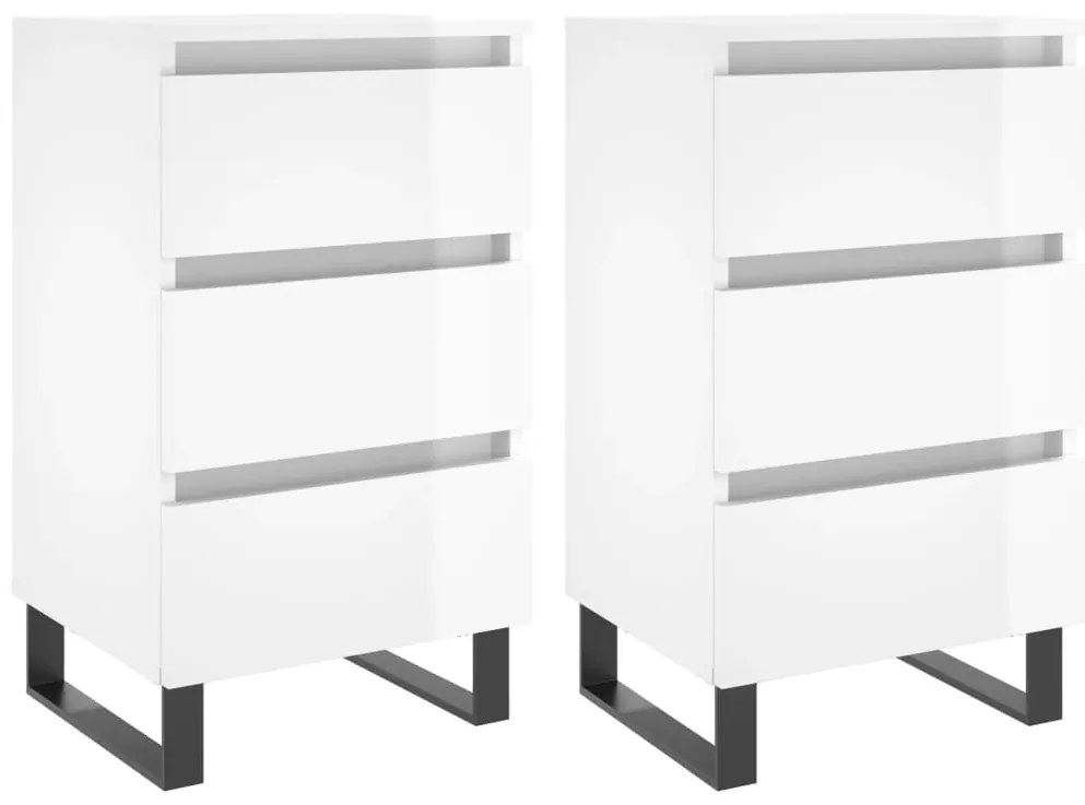 vidaXL Κομοδίνα 2 τεμ. Γυαλ. Λευκό 40x35x69 εκ. Επεξεργασμένο Ξύλο