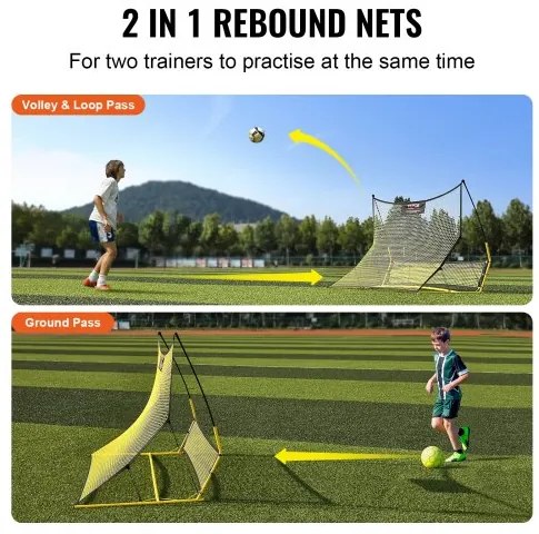VEVOR Soccer Trainer, 2-IN-1 Portable Soccer Rebounder Net, 72"x51" Iron Soccer Practice Equipment, Sports Football Rebounder Wall with Portable Bag, Perfect for Team Solo Training, Passing, Volley