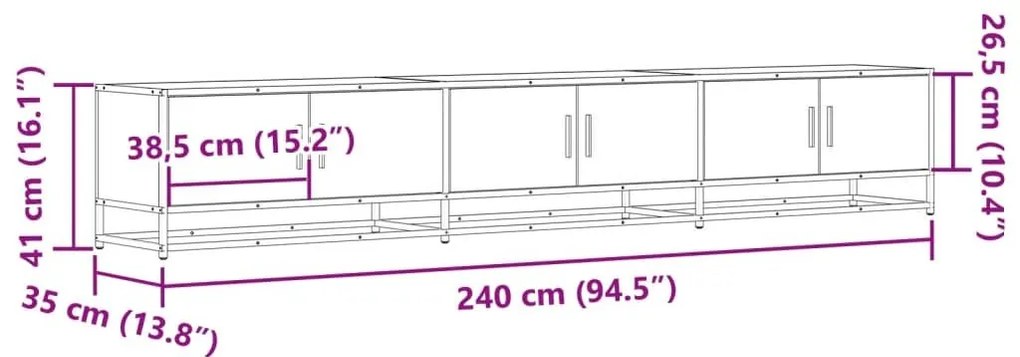 Έπιπλο Τηλεόρασης Καφέ Δρυς 240x35x41 εκ. Επεξεργασμένο Ξύλο - Καφέ