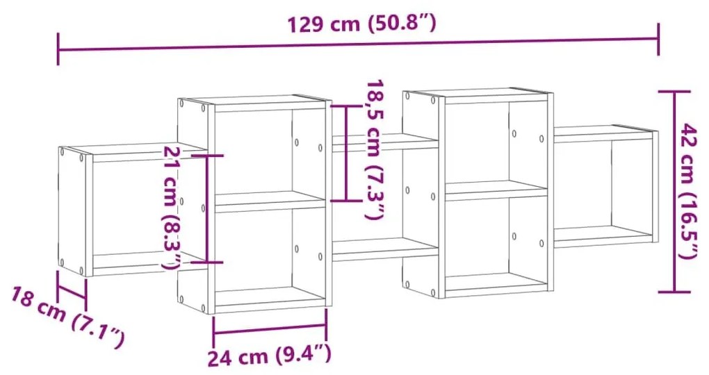 Ραφιέρα Τοίχου Μαύρο 129x18x42 εκ. από Επεξεργασμένο Ξύλο - Μαύρο