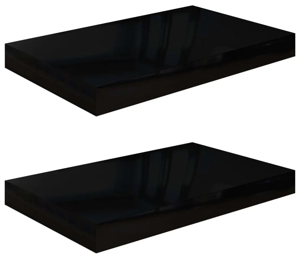 Ράφια Τοίχου Γυαλιστερά Μαύρα 2 Τεμάχια 40x23x3,8 εκ. MDF - Μαύρο