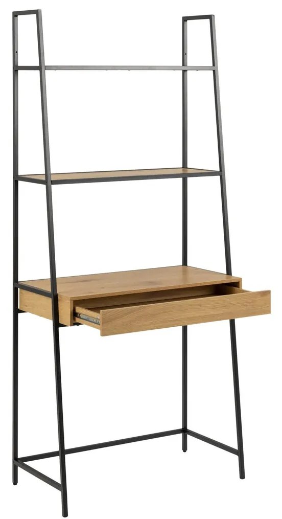 Τραπέζι γραφείου Oakland H166, Με συρτάρια, 71x77x36cm, Μαύρο, Άγρια δρυς