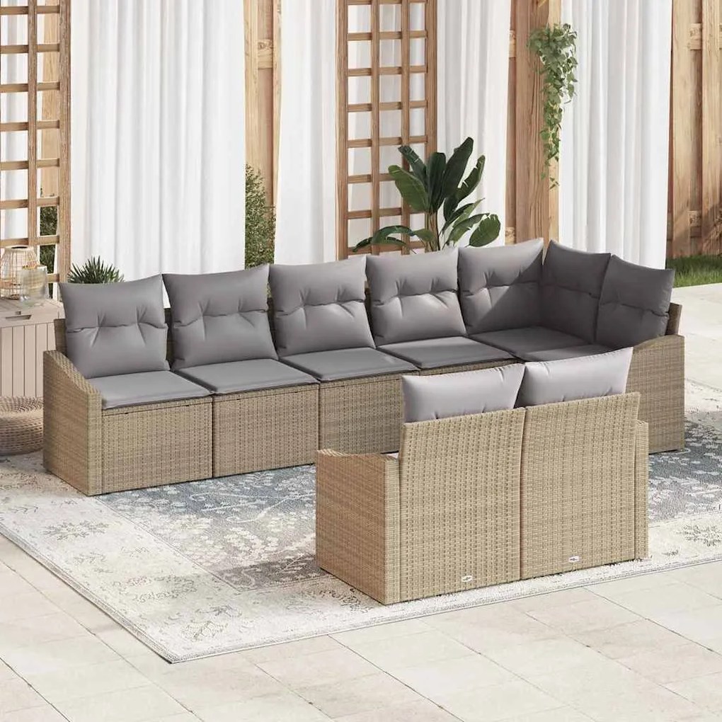 vidaXL Σέτ φαγητού για κήπο με μαξιλάρι 8 pcs Μπεζ, Ανοιχτό Γκρι