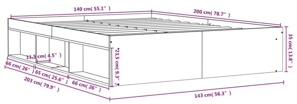 Πλαίσιο Κρεβατιού Γκρι Σκυροδέματος 140x200 εκ. - Γκρι