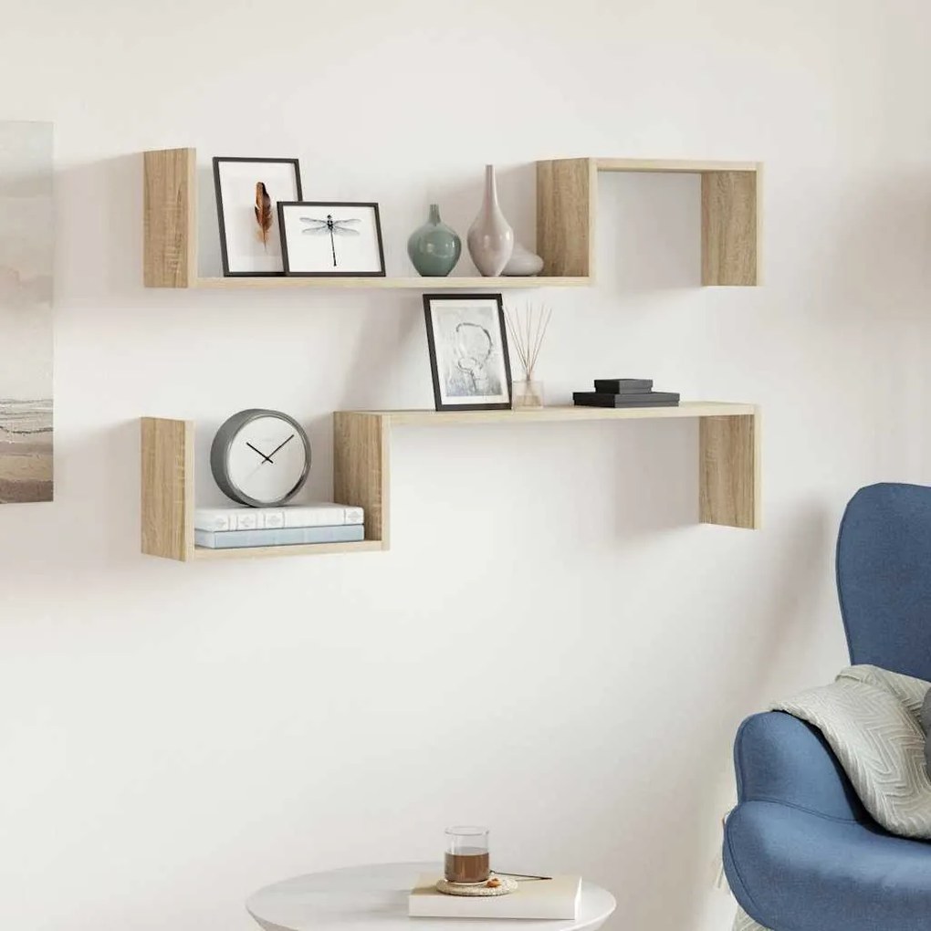 vidaXL Ραφιέρες Τοίχου 2 τεμ Sonoma Δρυς 100 x 15 x 50 εκ. Επεξ. Ξύλο