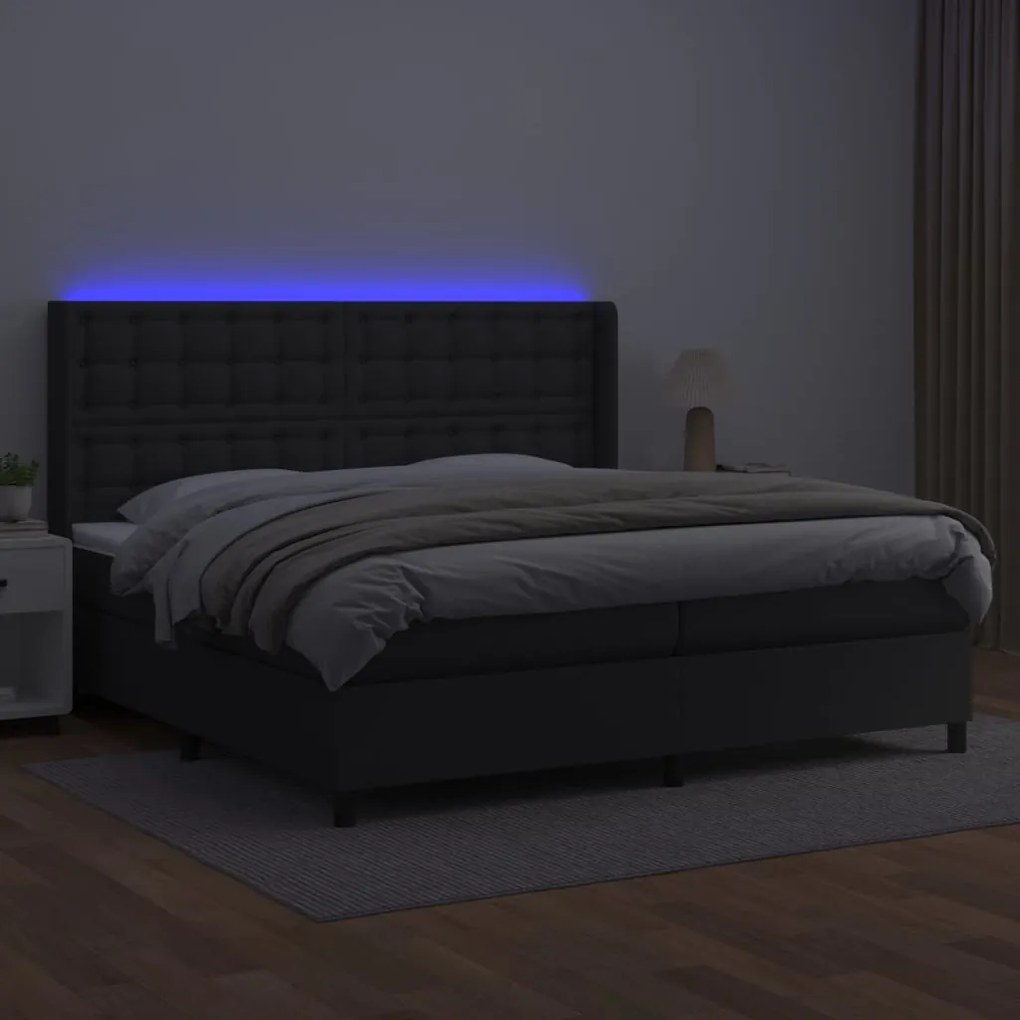 vidaXL Κρεβάτι Boxspring με Στρώμα & LED Μαύρο 200x200 εκ. Συνθ. Δέρμα