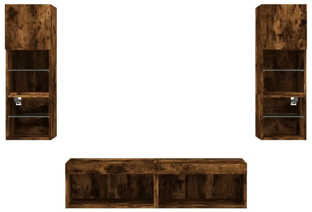 vidaXL Έπιπλα Τοίχου Τηλεόρασης 6 τεμ LED Καπνιστή Δρυς από Επεξ. Ξύλο