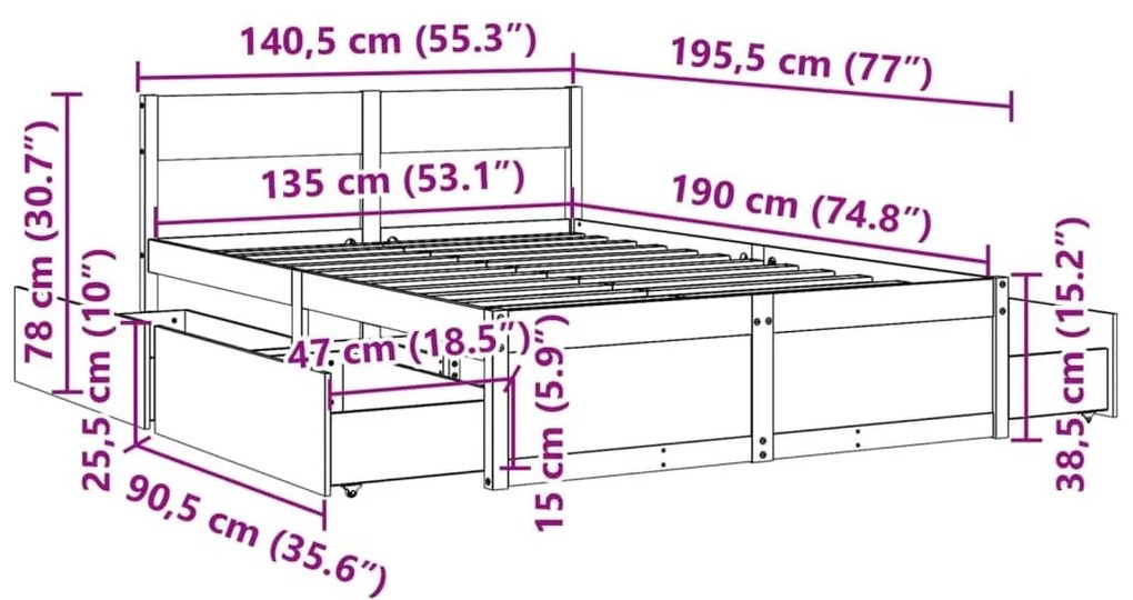 Σκελετός Κρεβ. Χωρίς Στρώμα Καφέ Κεριού 135x190 εκ Μασίφ Πεύκο - Καφέ