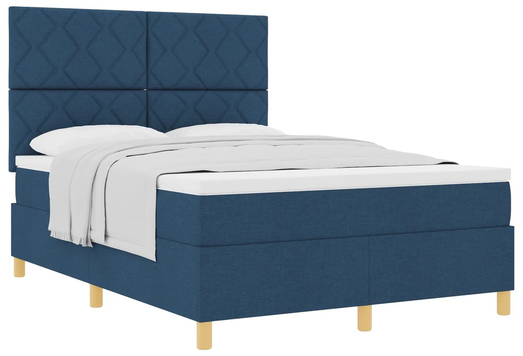 vidaXL Κρεβάτι Box Spring με Στρώμα Μπλε 140x190 εκ. Ύφασμα