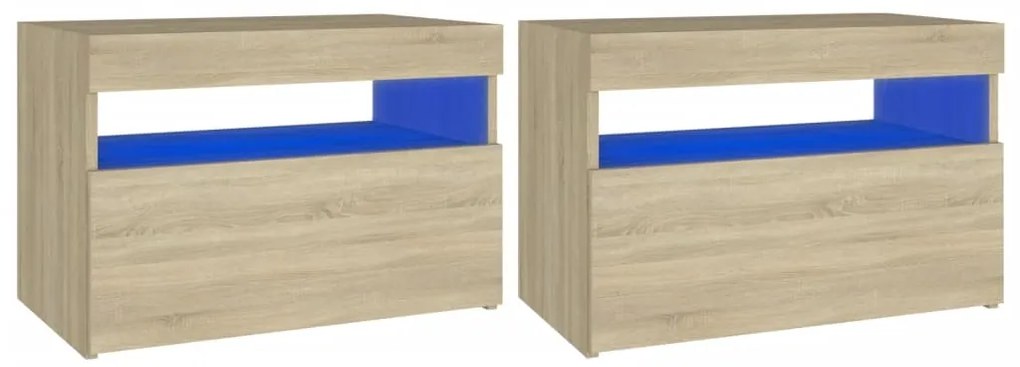vidaXL Κομοδίνα με LED 2 τεμ. Sonoma Δρυς 60 x 35 x 40 εκ.