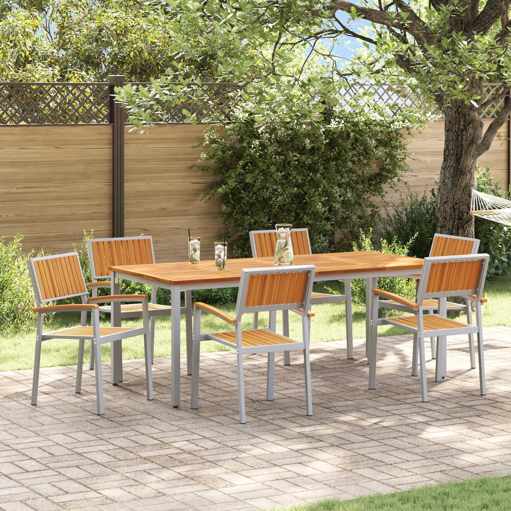 vidaXL Σέτ φαγητού για κήπο 7 pcs Γκρι και καφέ 200 x 90 x 75 cm