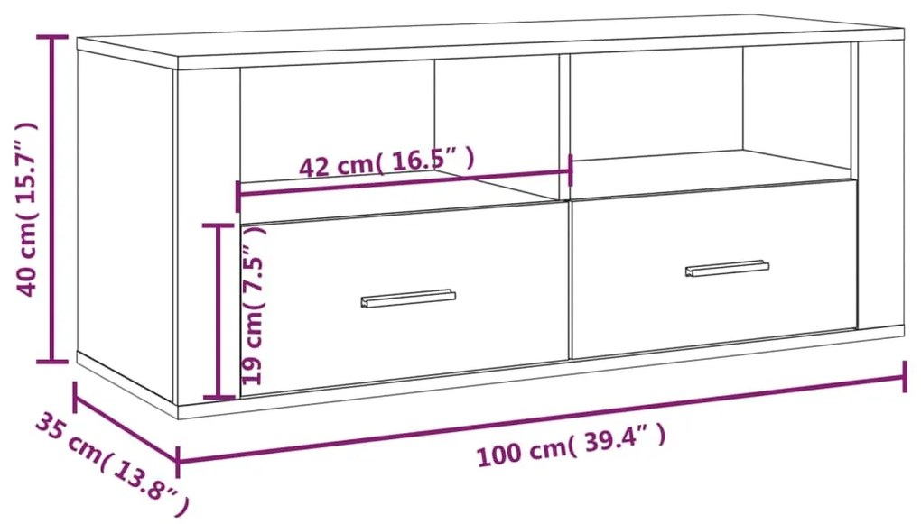 Έπιπλο Τηλεόρασης Καφέ Δρυς 100x35x40 εκ. Επεξεργασμένο Ξύλο - Καφέ