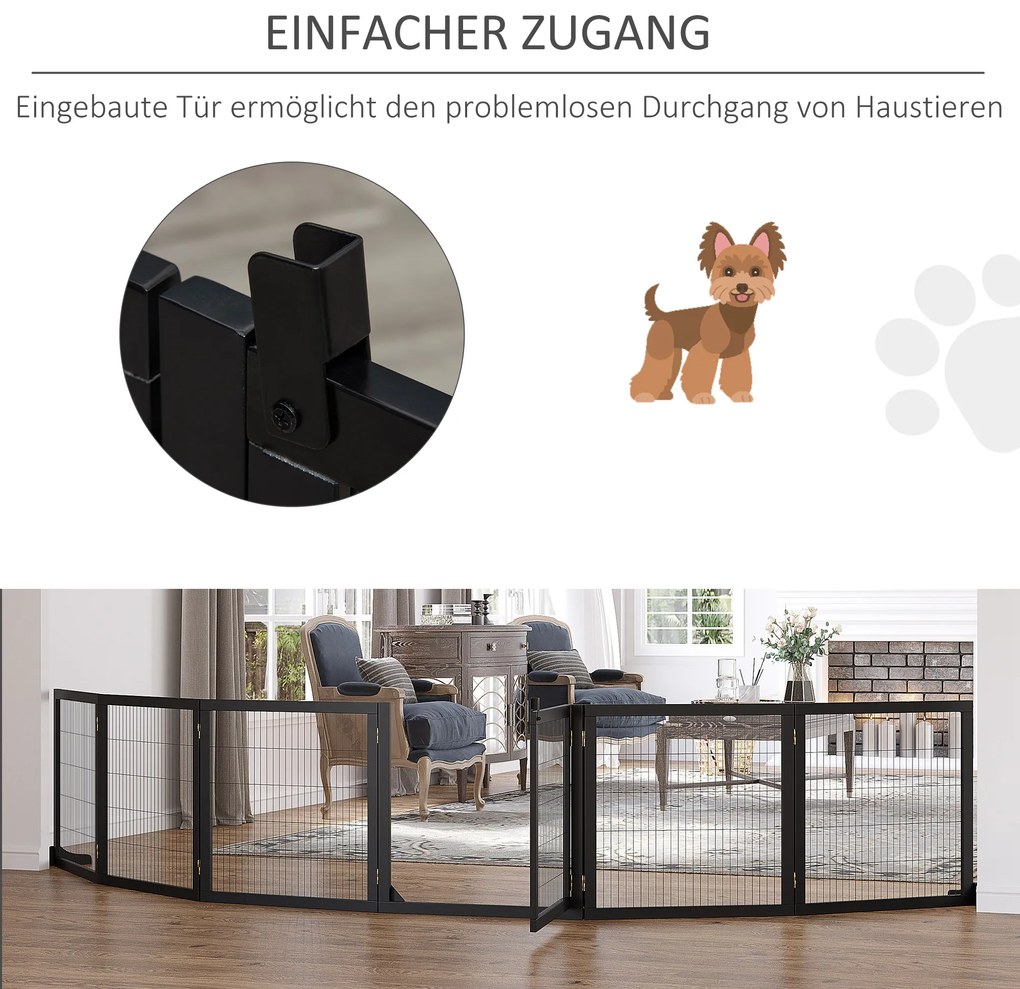 PawHut Πτυσσόμενο φράγμα σκύλου 432 x 36 x 70cm Ξύλο πεύκου Μαύρο