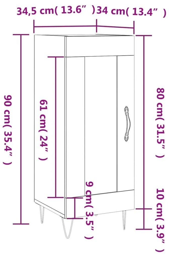 Ντουλάπι Γκρι Sonoma 34,5x34x90 εκ. από Επεξεργασμένο Ξύλο - Γκρι