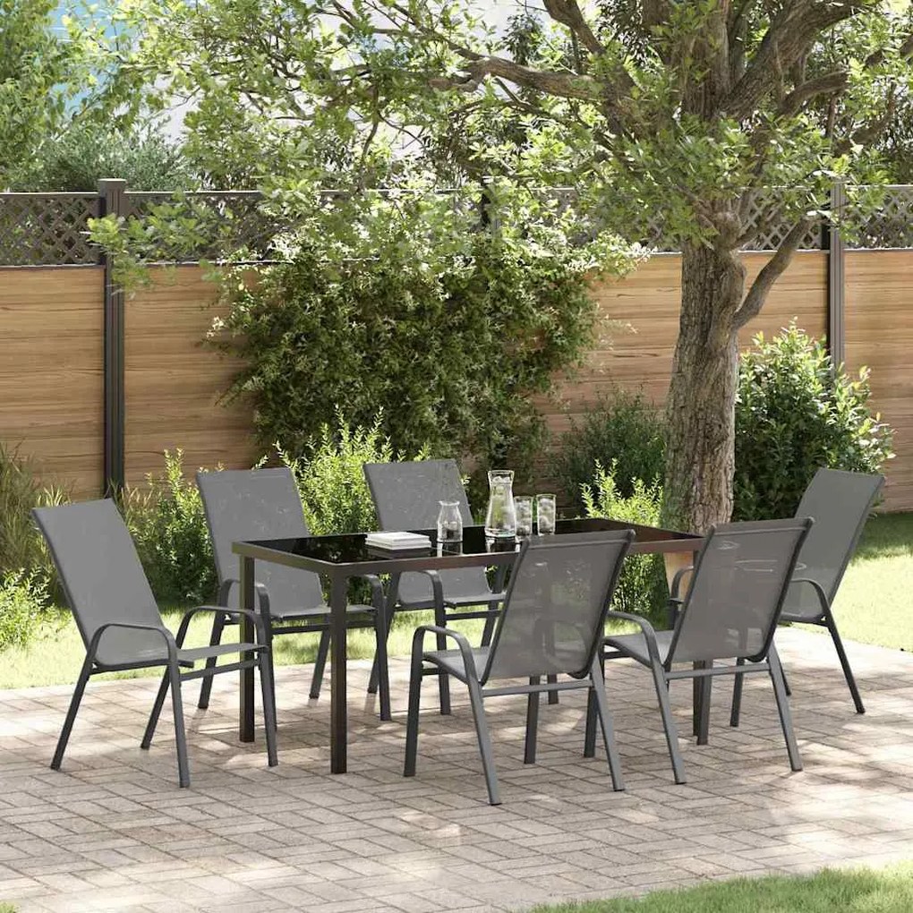 vidaXL Σέτ φαγητού για κήπο 7 pcs Γκρι Textilene και ατσάλι