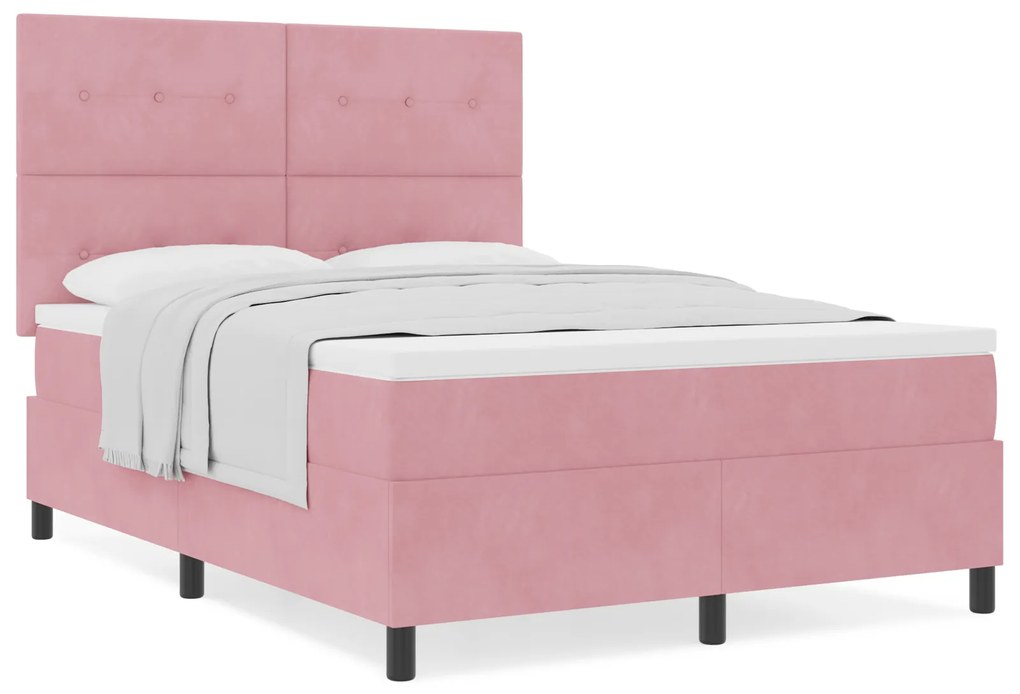 vidaXL κρεβάτι Box Spring με στρώμα Ροζ 140x200 εκ. Βελούδο
