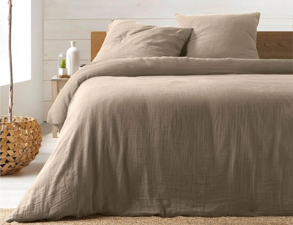 Σετ Υπέρδιπλη Παπλωματοθήκη &amp; 2 Μαξιλαροθήκες Angelia Douceur d'intérieur από βαμβάκι 57TC, με διαστάσεις 220x240cm - Sand