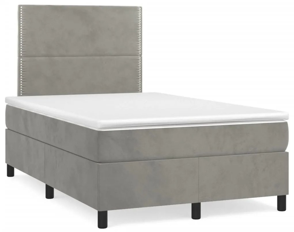 vidaXL Κρεβάτι Boxspring με Στρώμα Ανοιχτό Γκρι 120x200 εκ. Βελούδινο