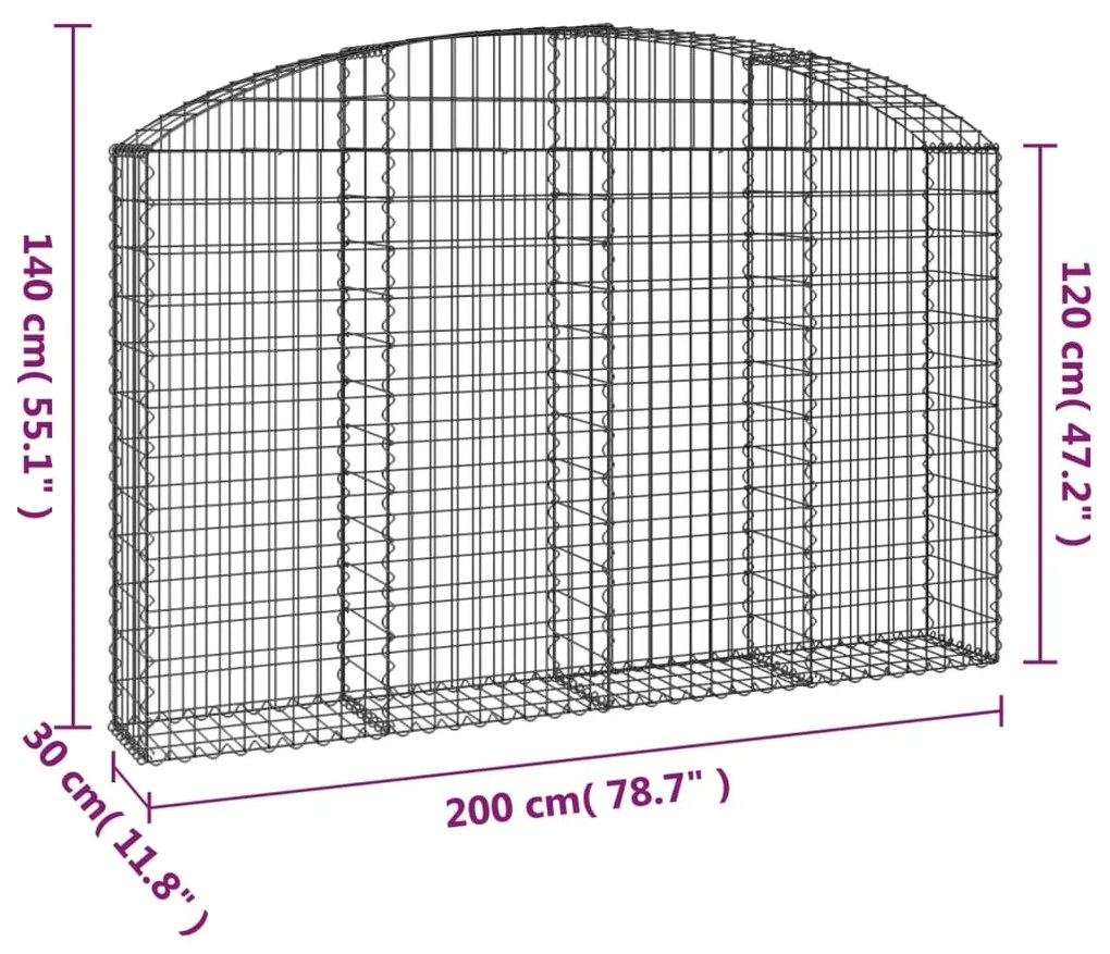 Συρματοκιβώτιο Τοξωτό 200x30x120/140εκ. από Γαλβανισμένο Χάλυβα - Ασήμι