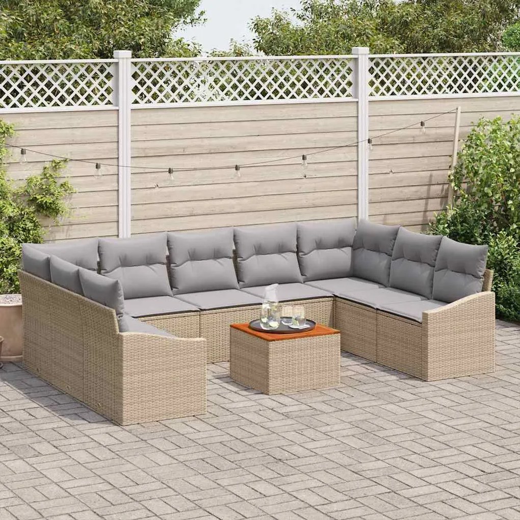 vidaXL Σετ Καναπέ Κήπου με μαξιλάρι 10 pcs Μπεζ Πολυ ράταν