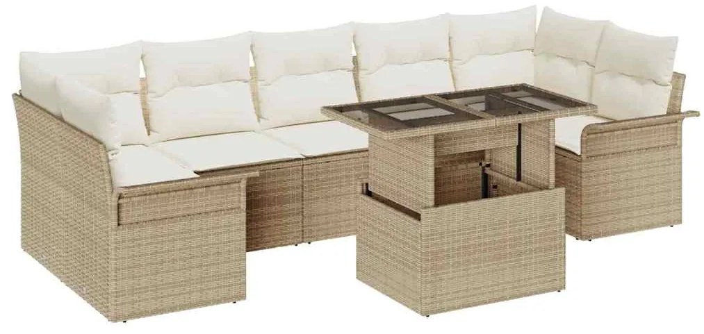 vidaXL Σετ Καναπέ Κήπου με μαξιλάρι 8 pcs Μπεζ Πολυ Ρατάν