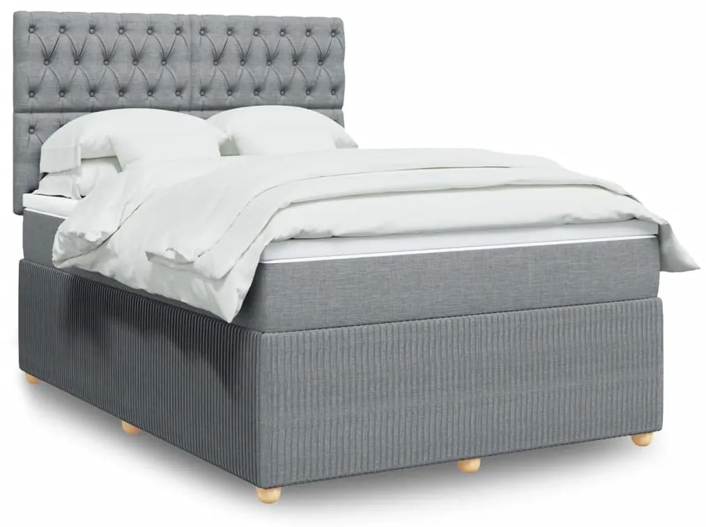 Κρεβάτι Boxspring με Στρώμα Ανοιχτό Γκρι 140x190 εκ. Υφασμάτινο