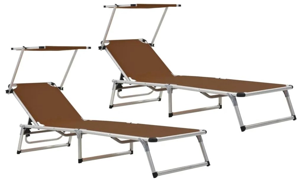 312461  FOLDING SUN LOUNGERS WITH ROOF 2 PCS ALUMINIUM&amp;TEXTILENE BROWN 312461