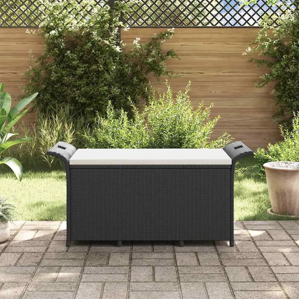 vidaXL Παγκάκι Κήπου με Μαξιλάρι Μαύρο 116x46x57 εκ. από Συνθ. Ρατάν