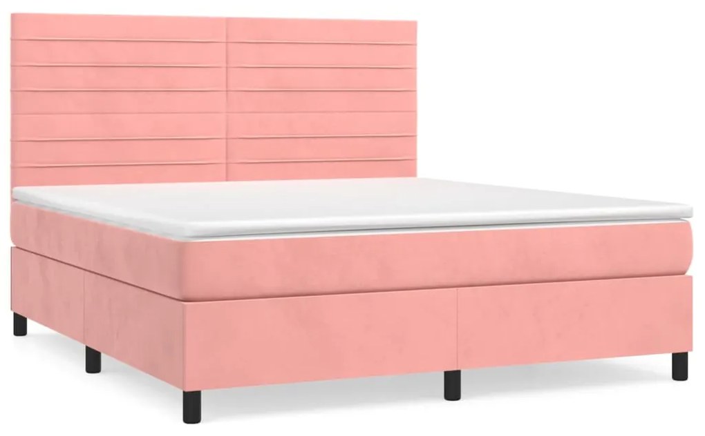 vidaXL Κρεβάτι Boxspring με Στρώμα Ροζ 160x200 εκ. Βελούδινο