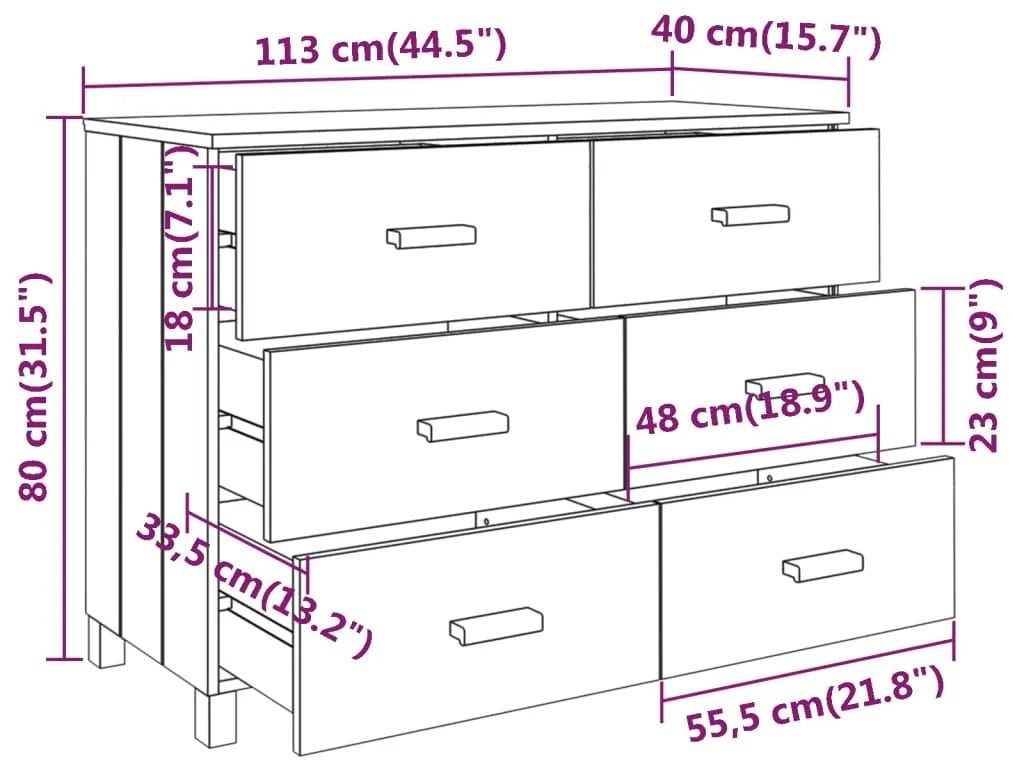 Συρταριέρα HAMAR Σκ. Γκρι 113 x 40 x 80εκ. Μασίφ Ξύλο Πεύκου - Γκρι