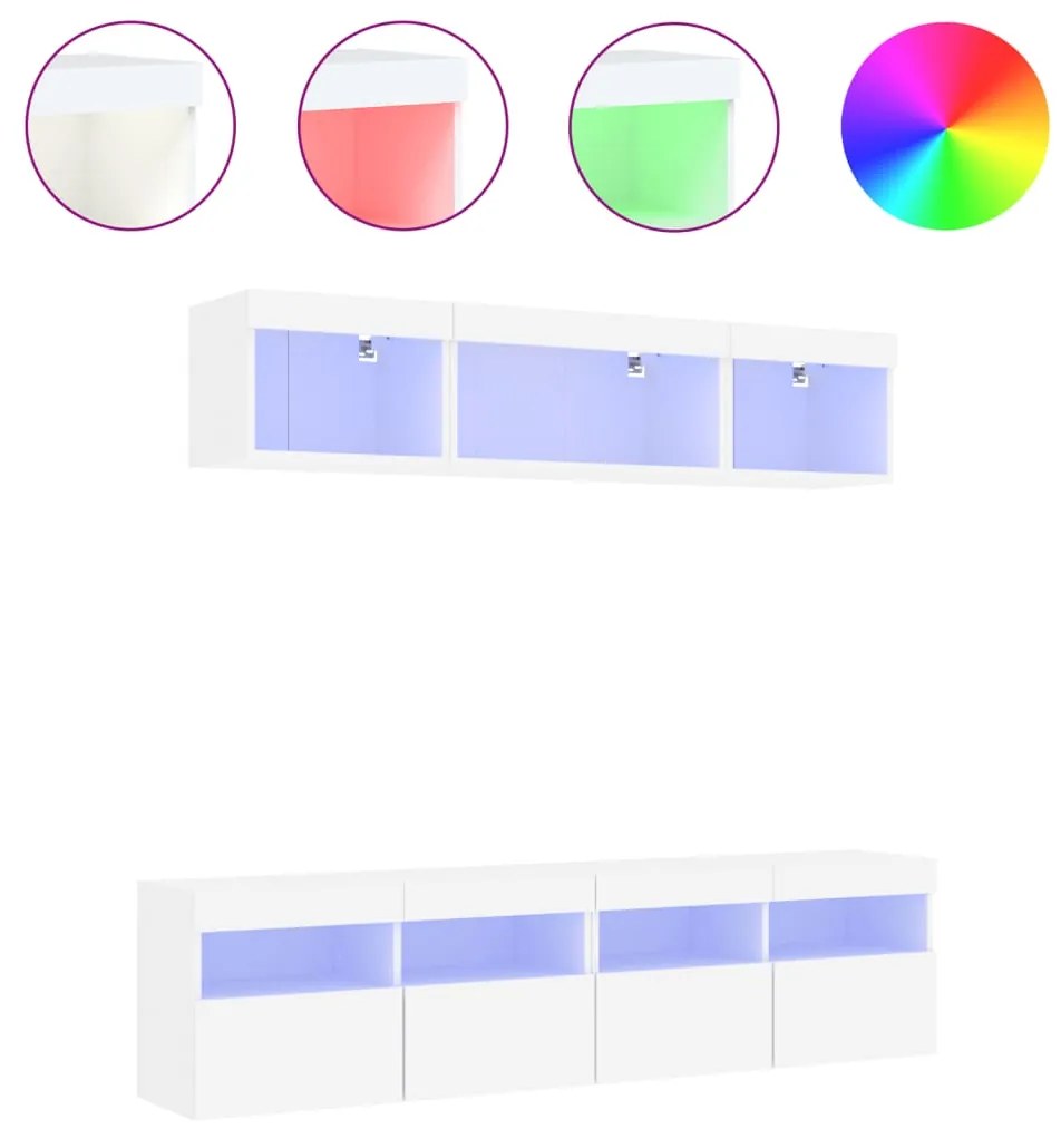 vidaXL Έπιπλα Τοίχου Τηλεόρασης 5 τεμ LED Λευκά από Επεξεργασμένο Ξύλο