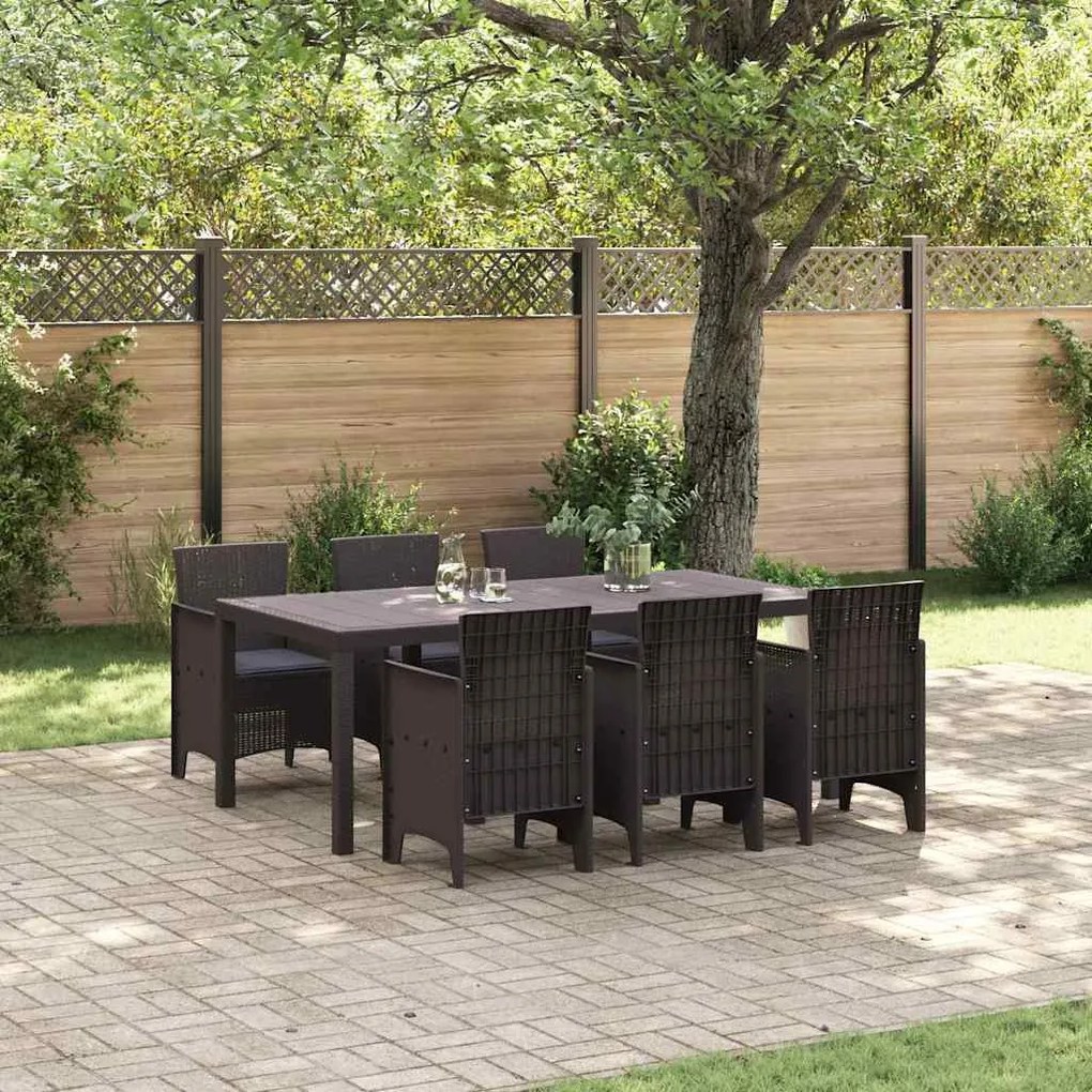 vidaXL Σέτ φαγητού για κήπο 7 pcs Καφέ Rattan Polt