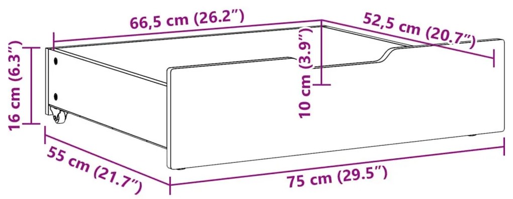 Συρτάρια Κρεβατιού 2 τεμ 75x55x16 εκ. Καφέ Κεριού Μασίφ Πεύκο - Καφέ