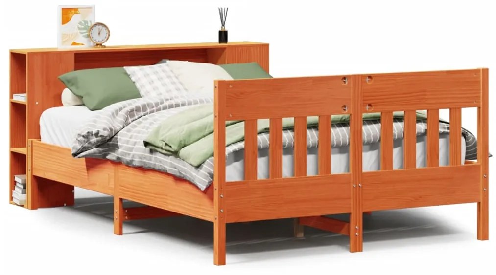 vidaXL Κρεβάτι Βιβλιοθήκη Χωρίς Στρώμα 150x200 εκ Μασίφ Ξύλο Πεύκου