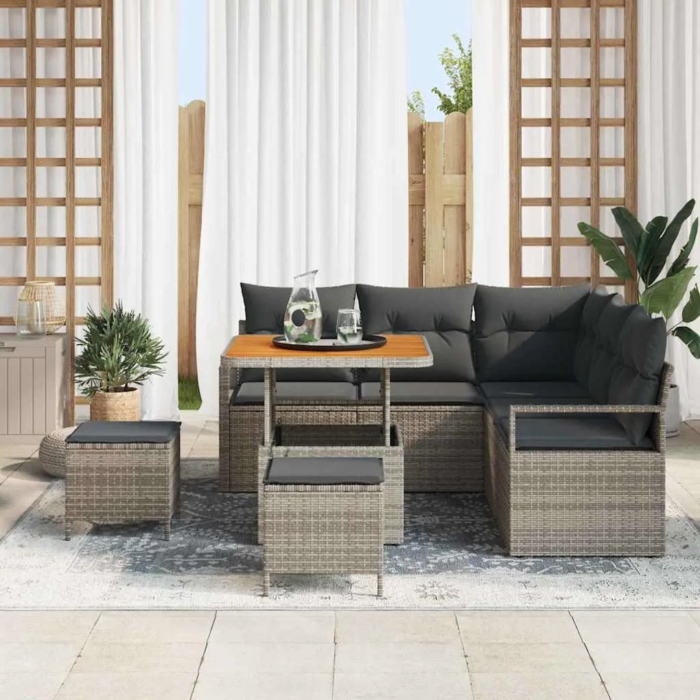 vidaXL Σετ Καναπέ Κήπου με μαξιλάρι 8 pcs Γκρι Πολυ ράταν
